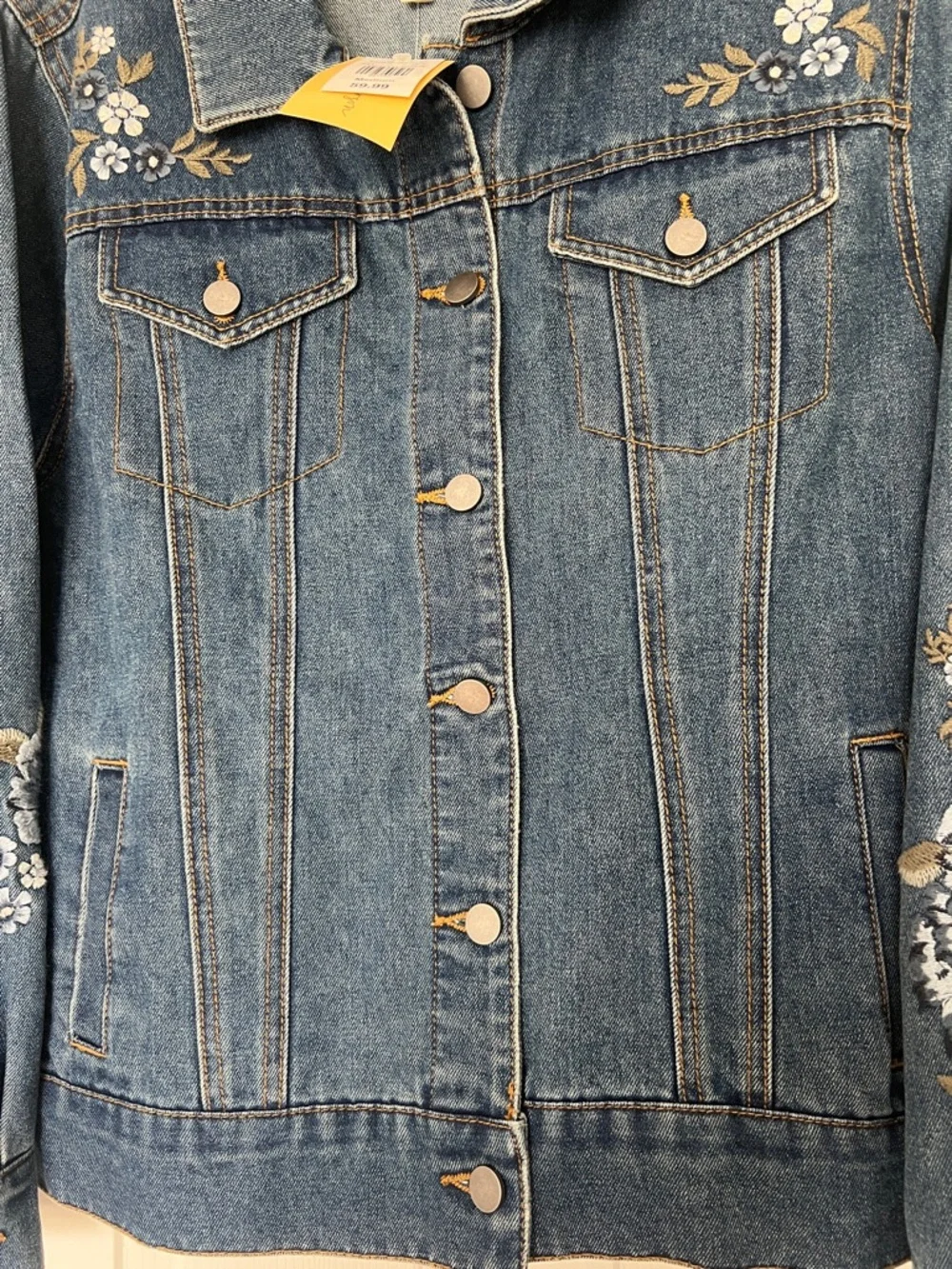 Embroidered Blue Denim Jacket with Floral Accents - Women NWT - Picture 7 of 8